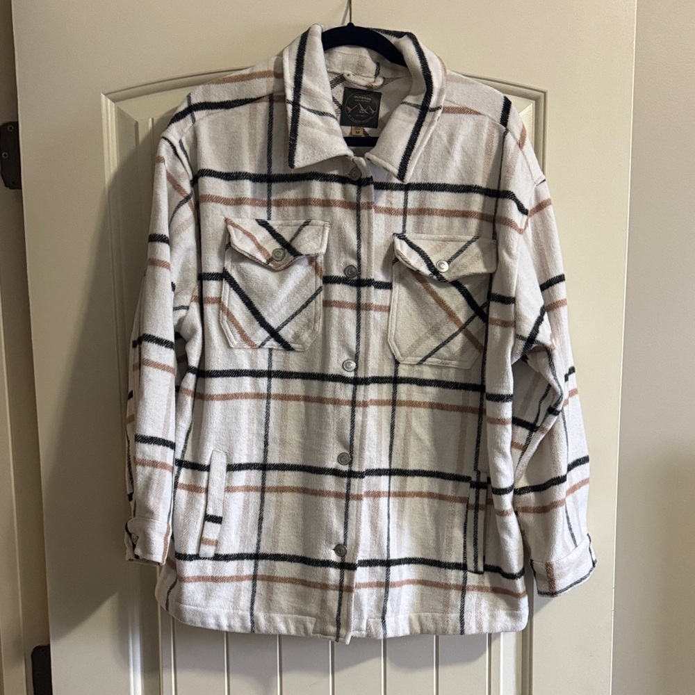 Women's Plaid Utility Jacket - Cream and Black